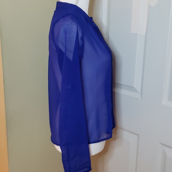 EUC blue sheer button-down shirt - Picture 2 of 8